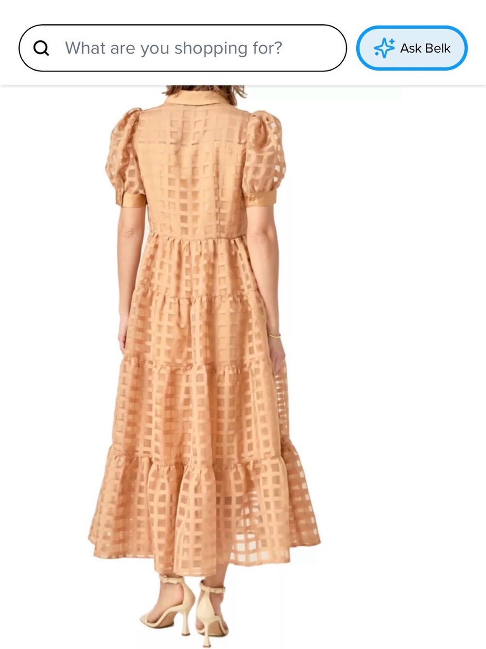 Women's Peach Tiered Gingham Midi Dress - Picture 2 of 7